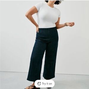 SPANX zero waistline cropped wide leg flare Dark Blue Denim